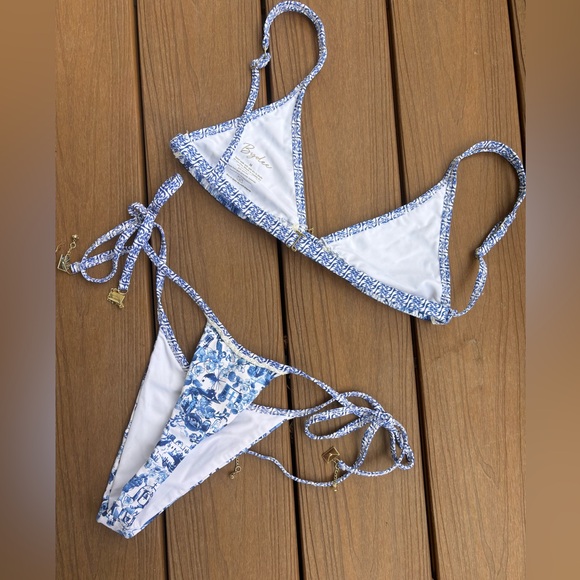 Medium BYDEE set Malaga bottom Prague top in Alythia blue and white vintage - Picture 2 of 14